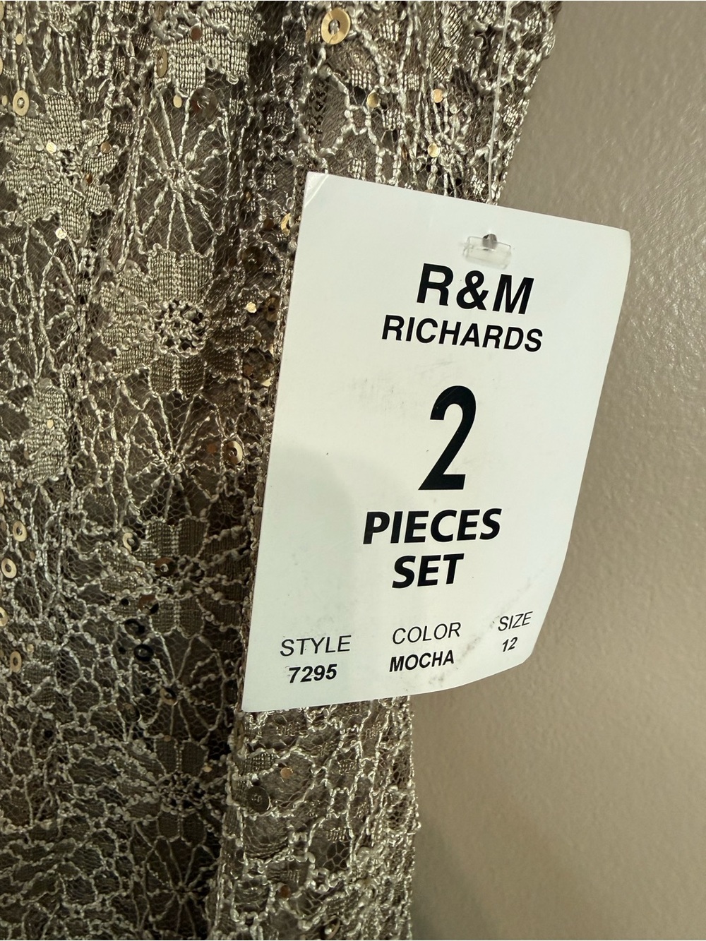 R&M Richards 2 Piece Taupe Gold‎ Sequin Lace Mother of Bride Dress Jacket Set 12 - Picture 10 of 16
